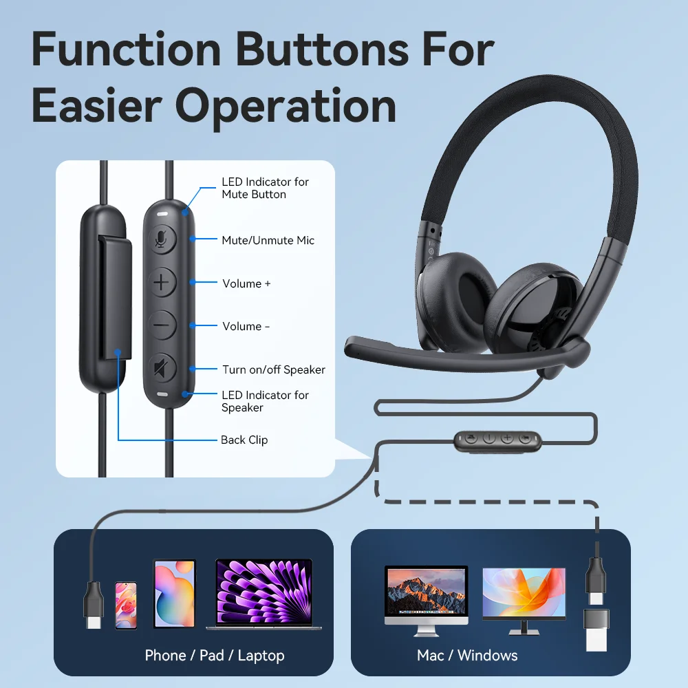 EMEET Wired Headset with Microphone Call Center USB Headphones ENC Noise Cancelling Office Cable Earphones for Phone/PC Computer - AliExpress 44 - Image 5